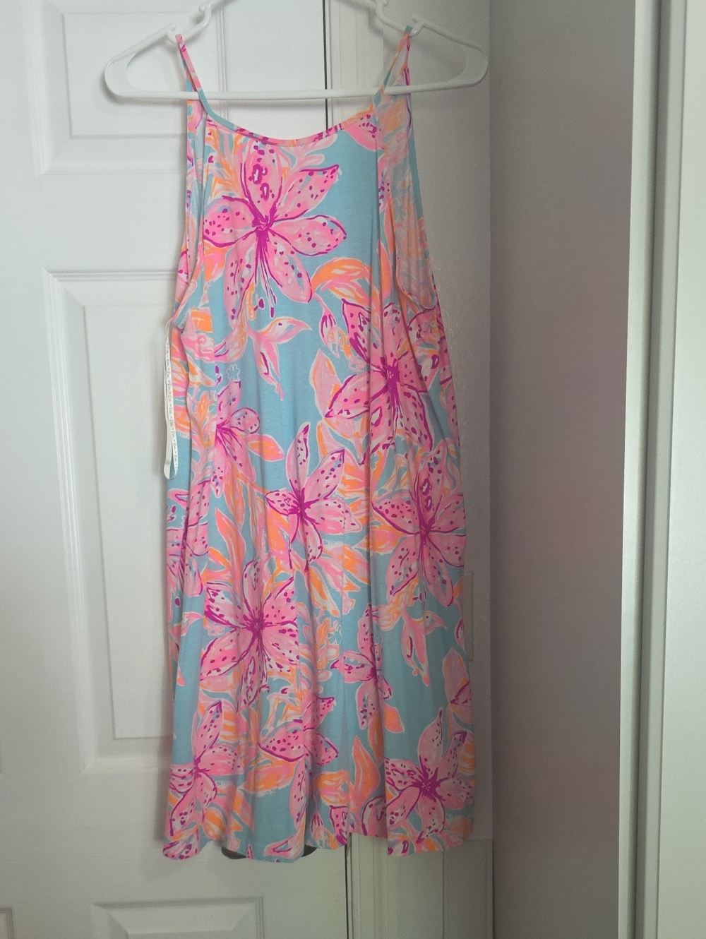 Lilly Pulitzer Light Blue Floral Midi Dress with Pink & Peach Accents